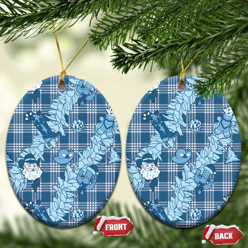 Blue Palaka Hawaii Cowboy Christmas Ceramic Ornament Paniolo Mix Maile Lei - Polynesian Pride