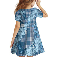 Blue Palaka Hawaii Cowboy Christmas Family Matching Short Sleeve Bodycon Dress and Hawaiian Shirt Paniolo Mix Maile Lei - Polynesian Pride