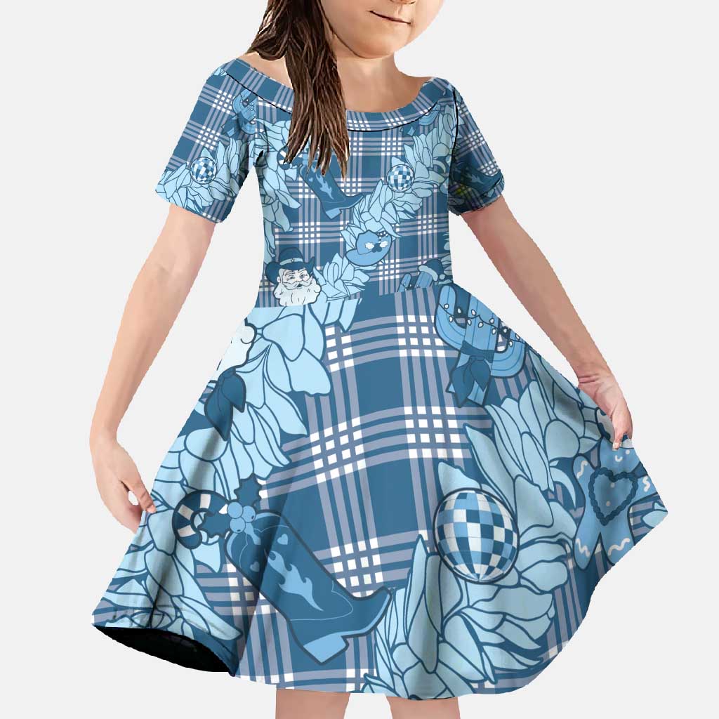 Blue Palaka Hawaii Cowboy Christmas Family Matching Summer Maxi Dress and Hawaiian Shirt Paniolo Mix Maile Lei - Polynesian Pride