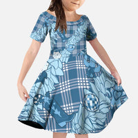 Blue Palaka Hawaii Cowboy Christmas Family Matching Summer Maxi Dress and Hawaiian Shirt Paniolo Mix Maile Lei - Polynesian Pride