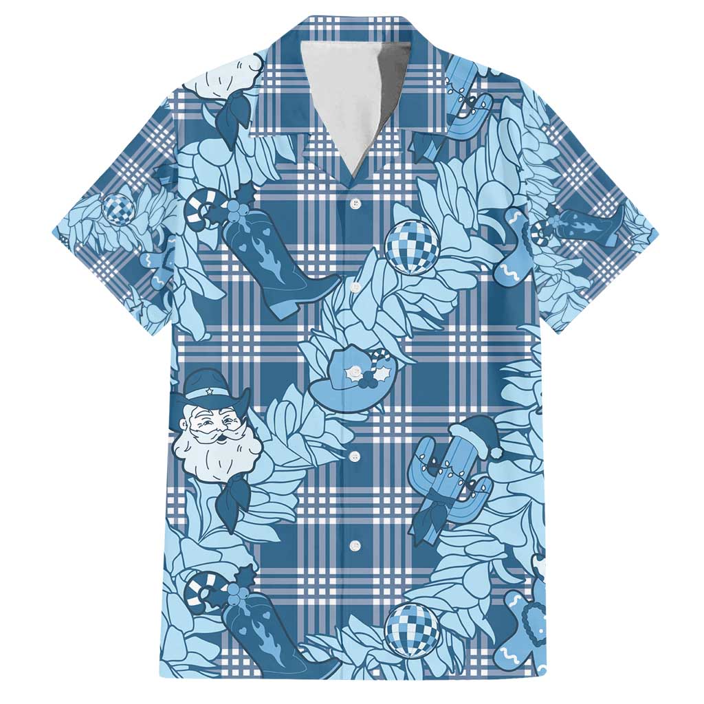Blue Palaka Hawaii Cowboy Christmas Family Matching Tank Maxi Dress and Hawaiian Shirt Paniolo Mix Maile Lei - Polynesian Pride