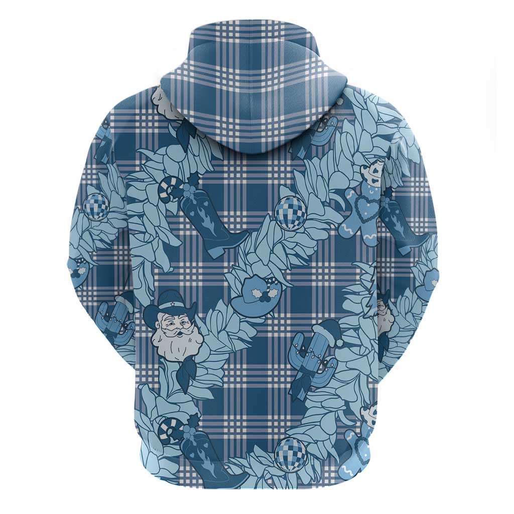 Blue Palaka Hawaii Cowboy Christmas Hoodie Paniolo Mix Maile Lei - Polynesian Pride