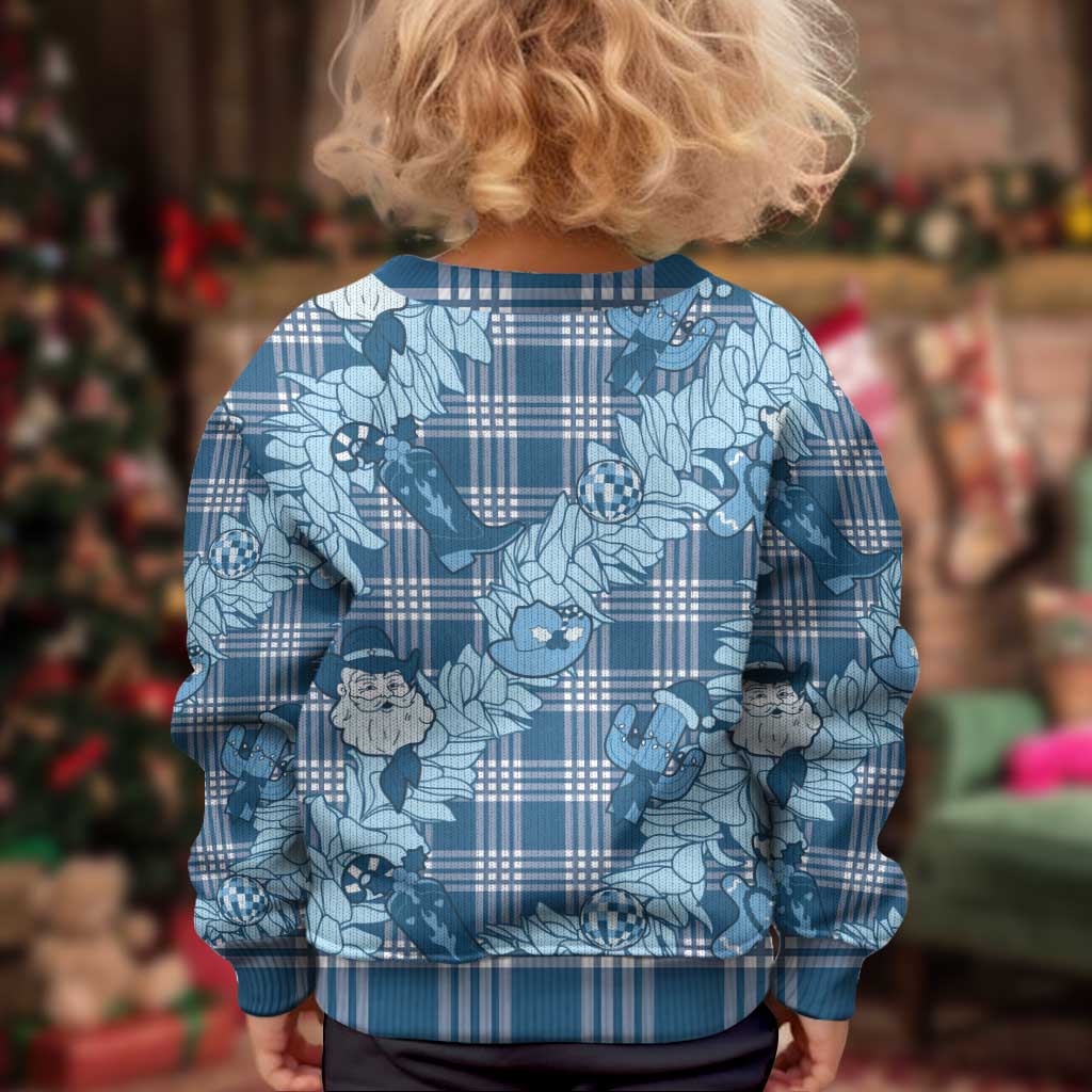 Blue Palaka Hawaii Cowboy Christmas Kid Ugly Christmas Sweater Paniolo Mix Maile Lei - Polynesian Pride