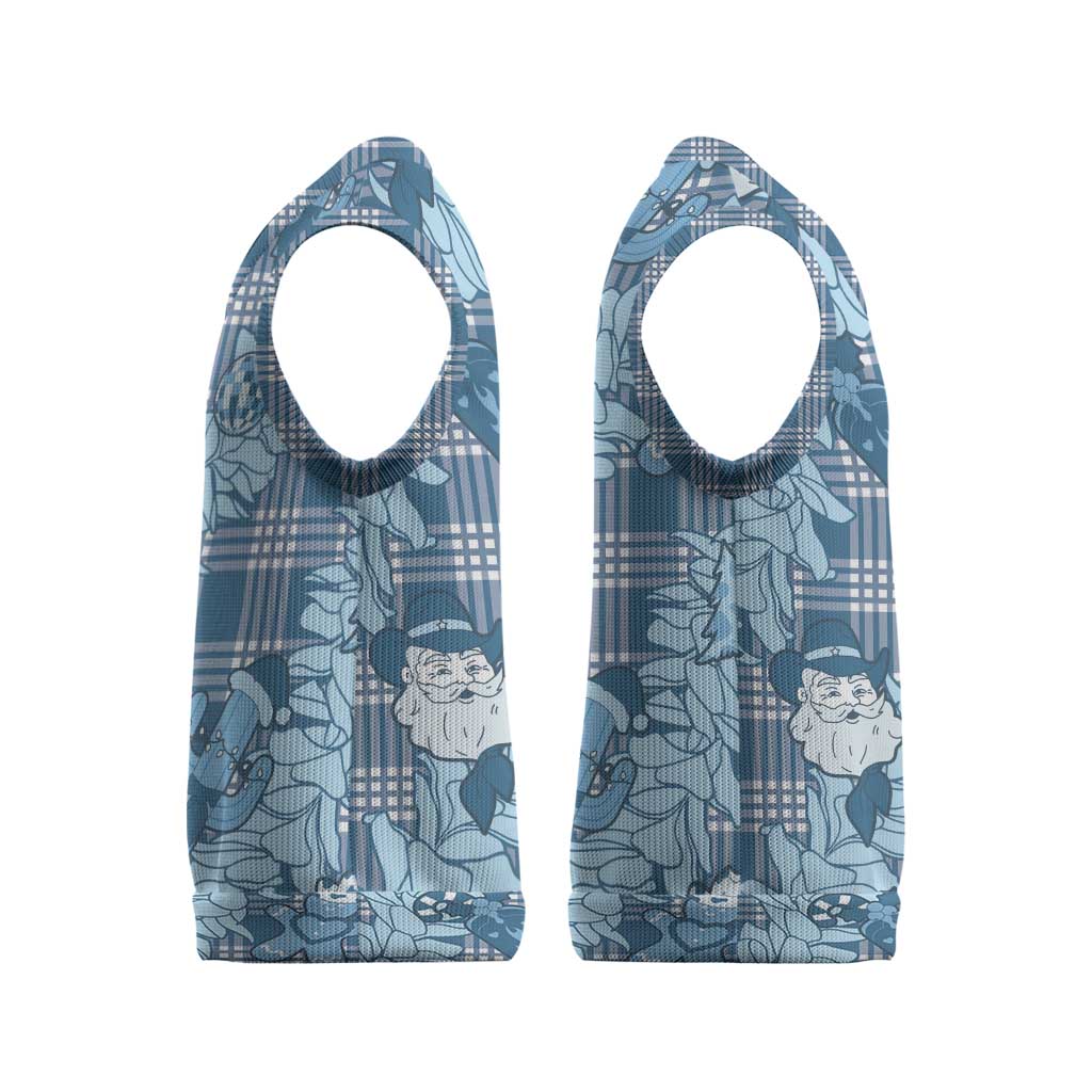 Blue Palaka Hawaii Cowboy Christmas Knitted V-Neck Vest Paniolo Mix Maile Lei - Polynesian Pride