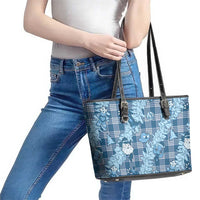 Blue Palaka Hawaii Cowboy Christmas Leather Tote Bag Paniolo Mix Maile Lei - Polynesian Pride