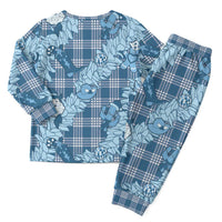 Blue Palaka Hawaii Cowboy Christmas Pajama Set Paniolo Mix Maile Lei - Polynesian Pride