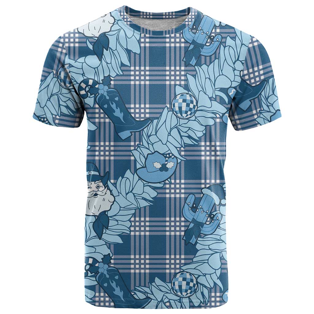 Blue Palaka Hawaii Cowboy Christmas T Shirt Paniolo Mix Maile Lei - Polynesian Pride