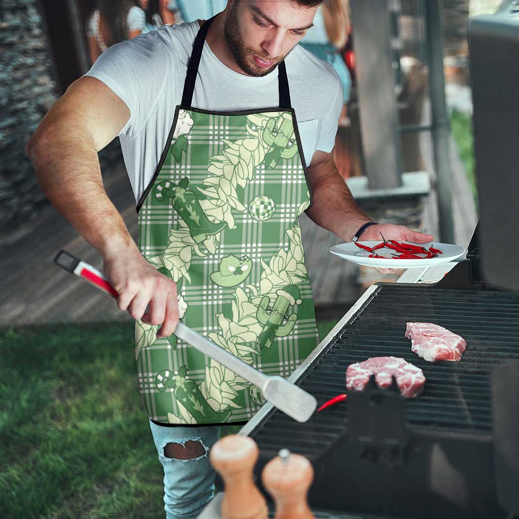 Green Palaka Hawaii Cowboy Christmas Apron Paniolo Mix Maile Lei - Polynesian Pride