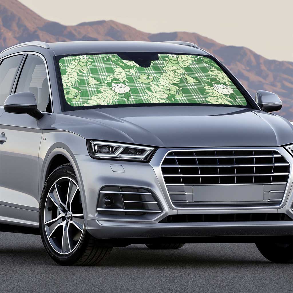 Green Palaka Hawaii Cowboy Christmas Auto Sun Shade Paniolo Mix Maile Lei - Polynesian Pride