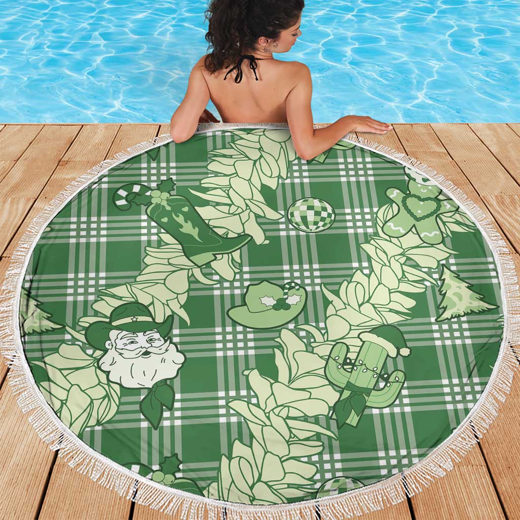 Green Palaka Hawaii Cowboy Christmas Beach Blanket Paniolo Mix Maile Lei - Polynesian Pride