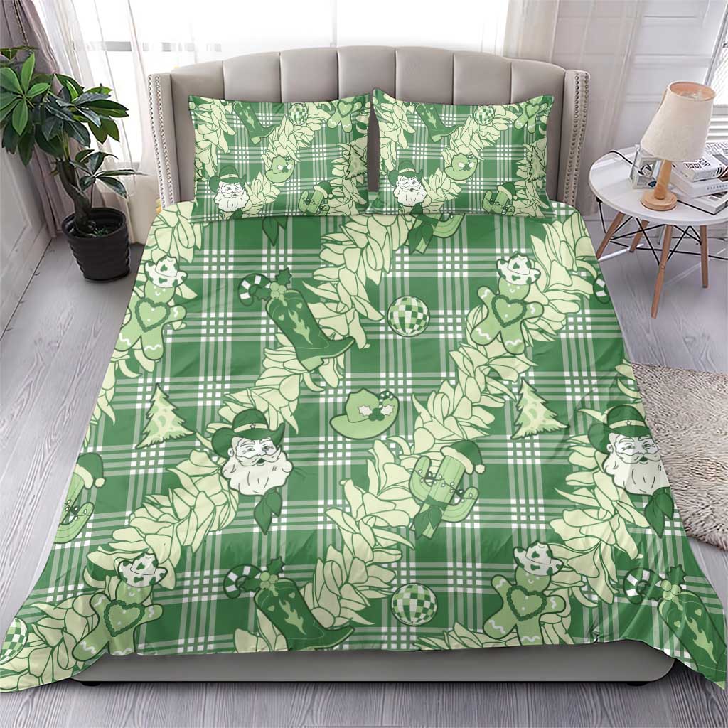 Green Palaka Hawaii Cowboy Christmas Bedding Set Paniolo Mix Maile Lei - Polynesian Pride