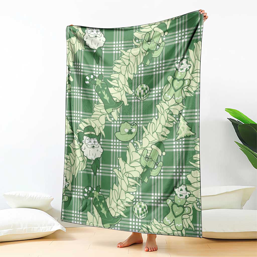 Green Palaka Hawaii Cowboy Christmas Blanket Paniolo Mix Maile Lei - Polynesian Pride