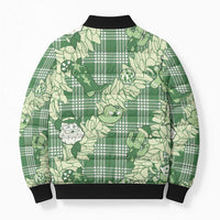 Green Palaka Hawaii Cowboy Christmas Bomber Puffer Jacket Paniolo Mix Maile Lei - Polynesian Pride