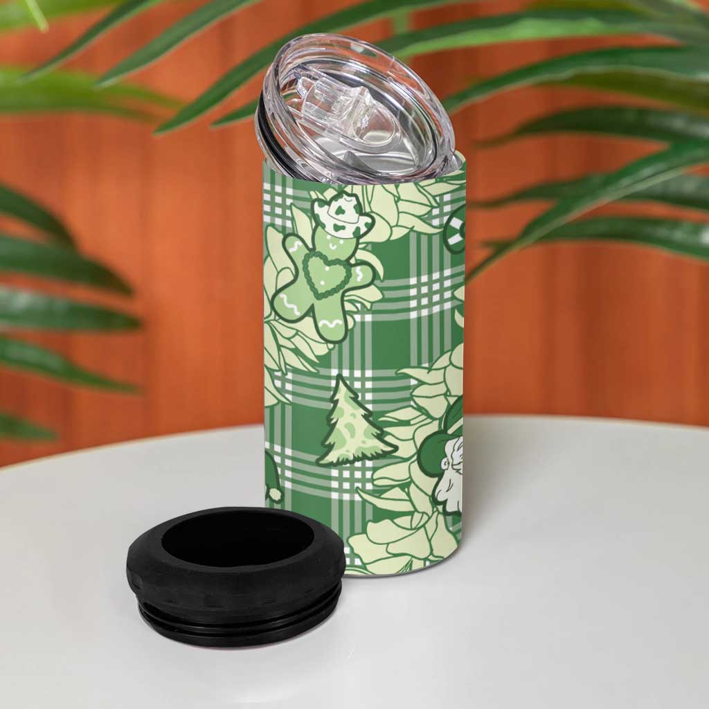 Green Palaka Hawaii Cowboy Christmas 4 in 1 Can Cooler Tumbler Paniolo Mix Maile Lei - Polynesian Pride