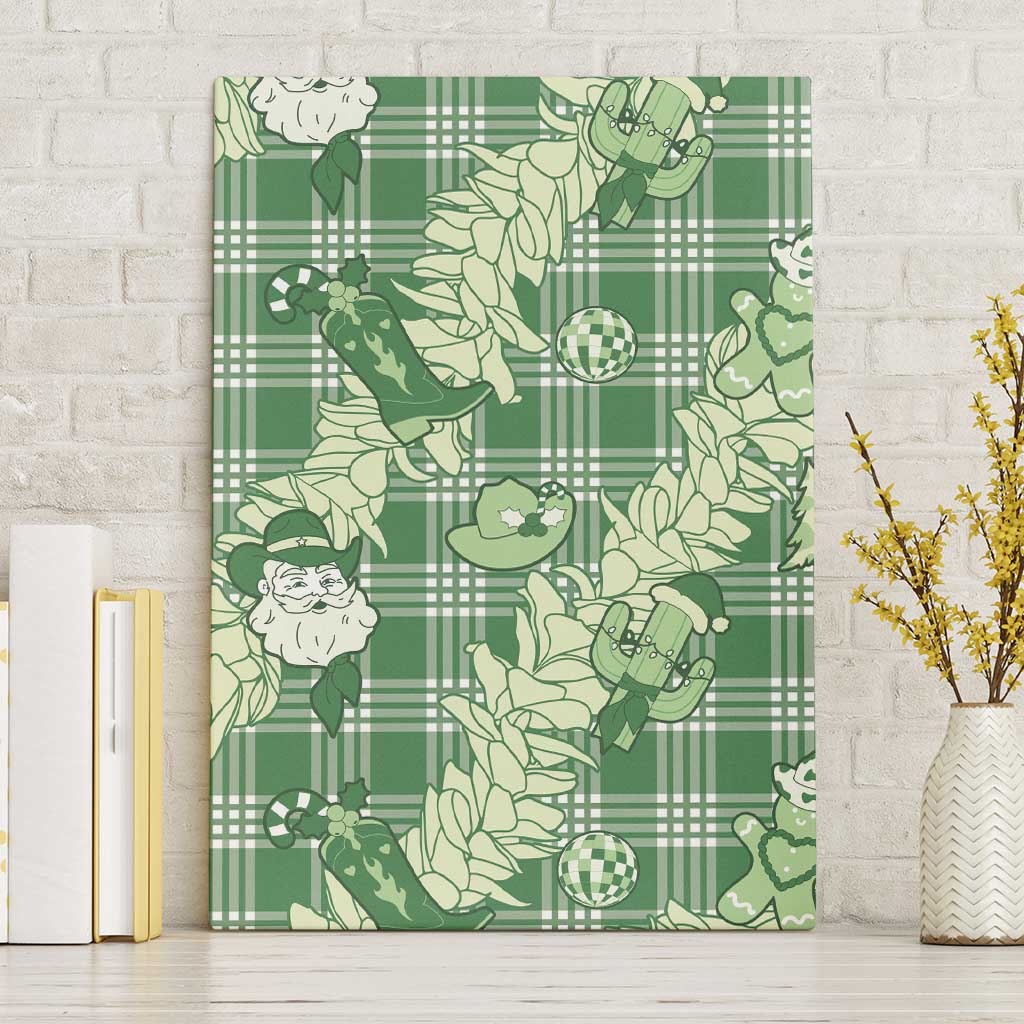 Green Palaka Hawaii Cowboy Christmas Canvas Wall Art Paniolo Mix Maile Lei - Polynesian Pride