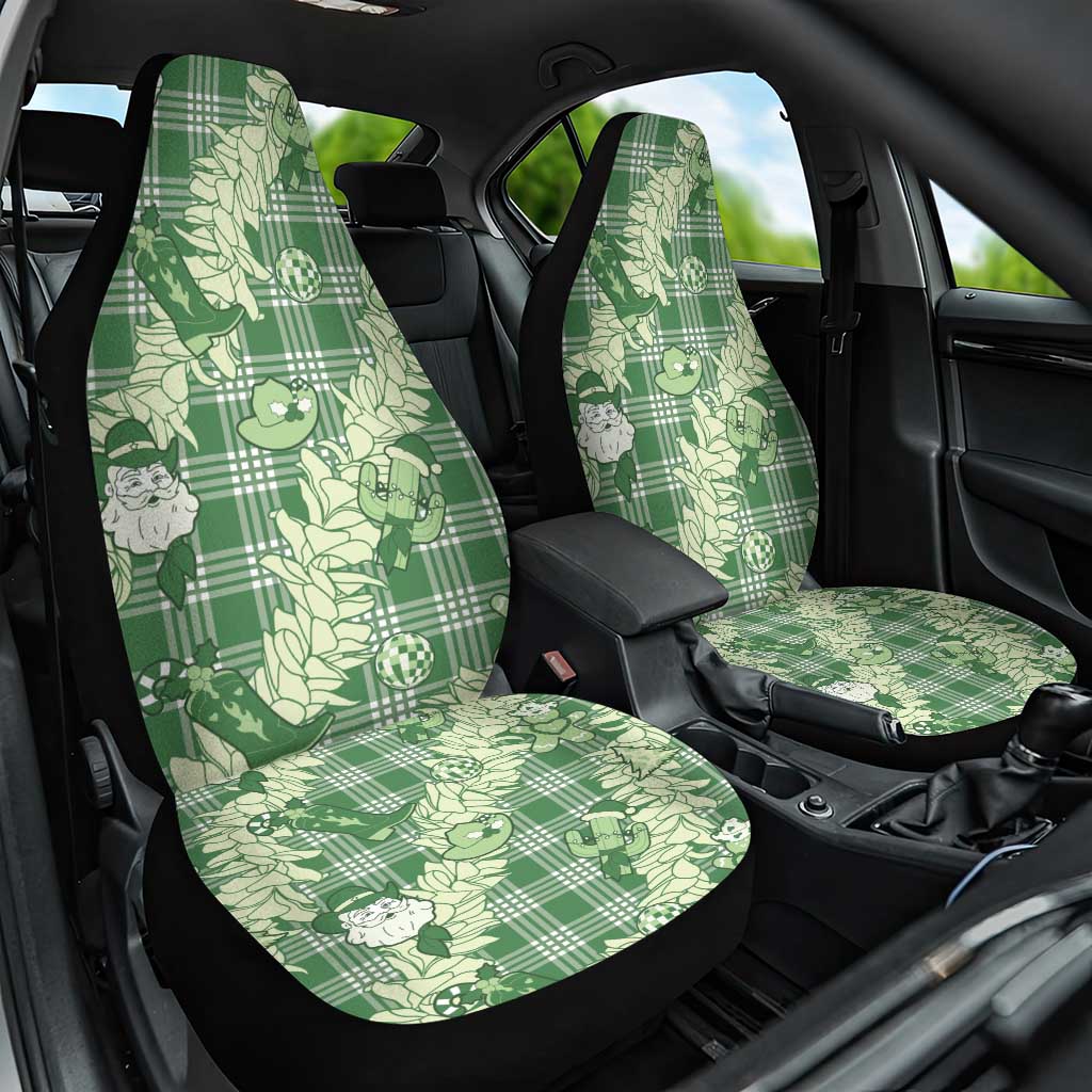 Green Palaka Hawaii Cowboy Christmas Car Seat Cover Paniolo Mix Maile Lei - Polynesian Pride