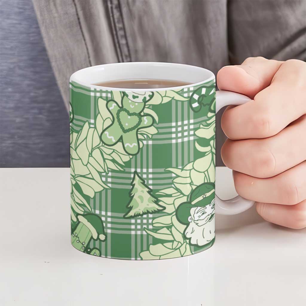 Green Palaka Hawaii Cowboy Christmas Ceramic Mug Paniolo Mix Maile Lei - Polynesian Pride