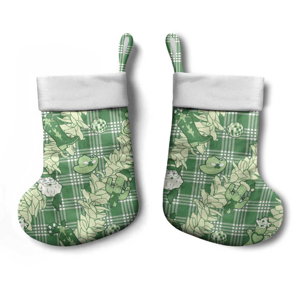 Green Palaka Hawaii Cowboy Christmas Stocking Paniolo Mix Maile Lei - Polynesian Pride