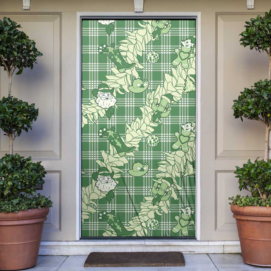 Green Palaka Hawaii Cowboy Christmas Door Cover Paniolo Mix Maile Lei - Polynesian Pride