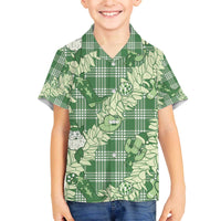 Green Palaka Hawaii Cowboy Christmas Family Matching Off The Shoulder Long Sleeve Dress and Hawaiian Shirt Paniolo Mix Maile Lei - Polynesian Pride