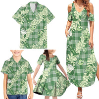 Green Palaka Hawaii Cowboy Christmas Family Matching Summer Maxi Dress and Hawaiian Shirt Paniolo Mix Maile Lei - Polynesian Pride