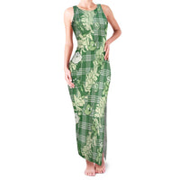 Green Palaka Hawaii Cowboy Christmas Family Matching Tank Maxi Dress and Hawaiian Shirt Paniolo Mix Maile Lei - Polynesian Pride