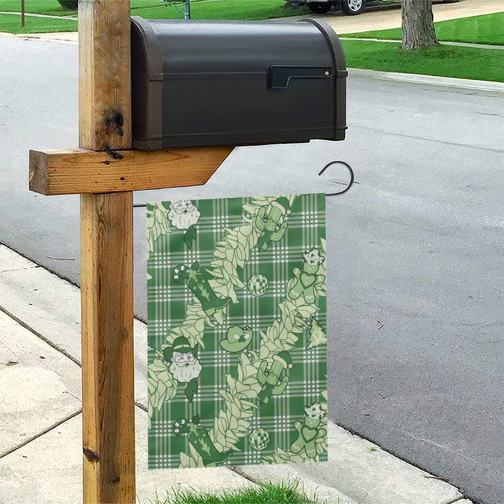 Green Palaka Hawaii Cowboy Christmas Garden Flag Paniolo Mix Maile Lei - Polynesian Pride