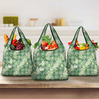 Green Palaka Hawaii Cowboy Christmas Grocery Bag Paniolo Mix Maile Lei - Polynesian Pride