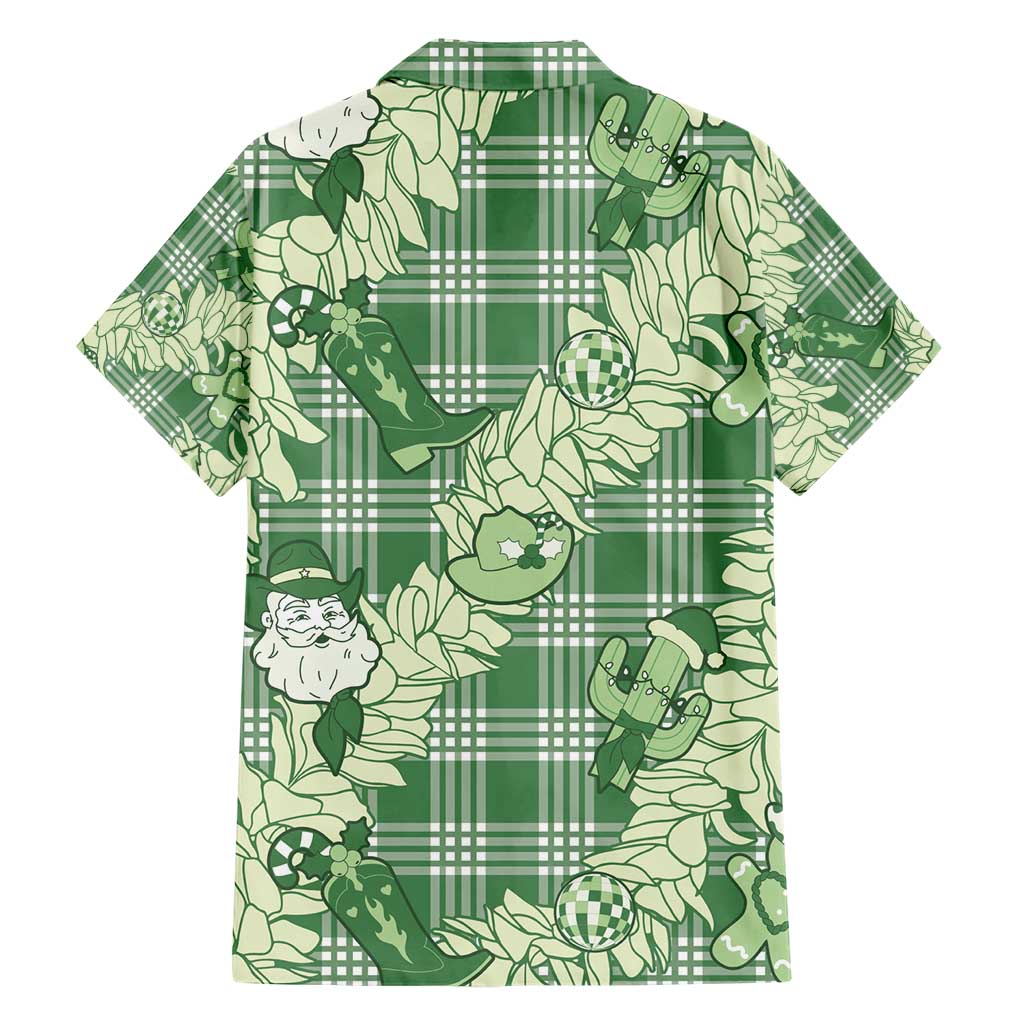 Green Palaka Hawaii Cowboy Christmas Hawaiian Shirt Paniolo Mix Maile Lei - Polynesian Pride