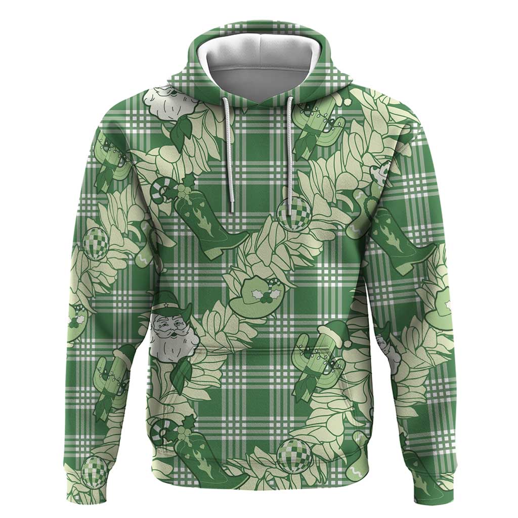 Green Palaka Hawaii Cowboy Christmas Hoodie Paniolo Mix Maile Lei - Polynesian Pride