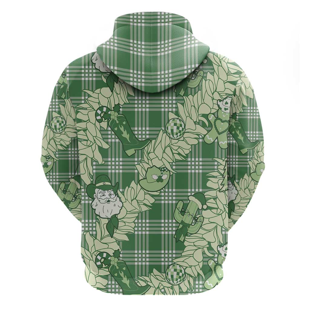 Green Palaka Hawaii Cowboy Christmas Hoodie Paniolo Mix Maile Lei - Polynesian Pride