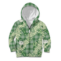 Green Palaka Hawaii Cowboy Christmas Kid Hoodie Paniolo Mix Maile Lei - Polynesian Pride