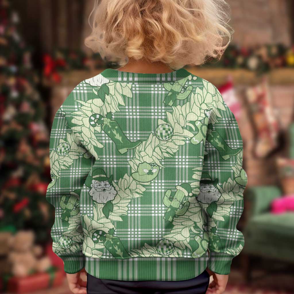 Green Palaka Hawaii Cowboy Christmas Kid Ugly Christmas Sweater Paniolo Mix Maile Lei - Polynesian Pride