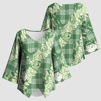 Green Palaka Hawaii Cowboy Christmas Kimono Sleeve Blouse Paniolo Mix Maile Lei - Polynesian Pride