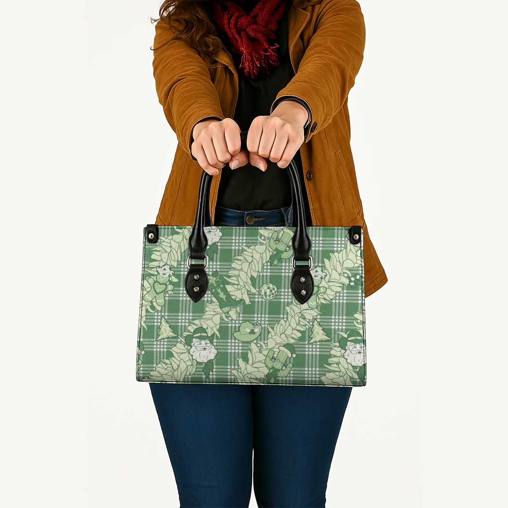 Green Palaka Hawaii Cowboy Christmas Leather Bag Paniolo Mix Maile Lei - Polynesian Pride