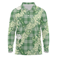 Green Palaka Hawaii Cowboy Christmas Long Sleeve Polo Shirt Paniolo Mix Maile Lei - Polynesian Pride