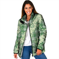 Green Palaka Hawaii Cowboy Christmas Padded Jacket Paniolo Mix Maile Lei - Polynesian Pride