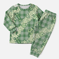Green Palaka Hawaii Cowboy Christmas Pajama Set Paniolo Mix Maile Lei - Polynesian Pride