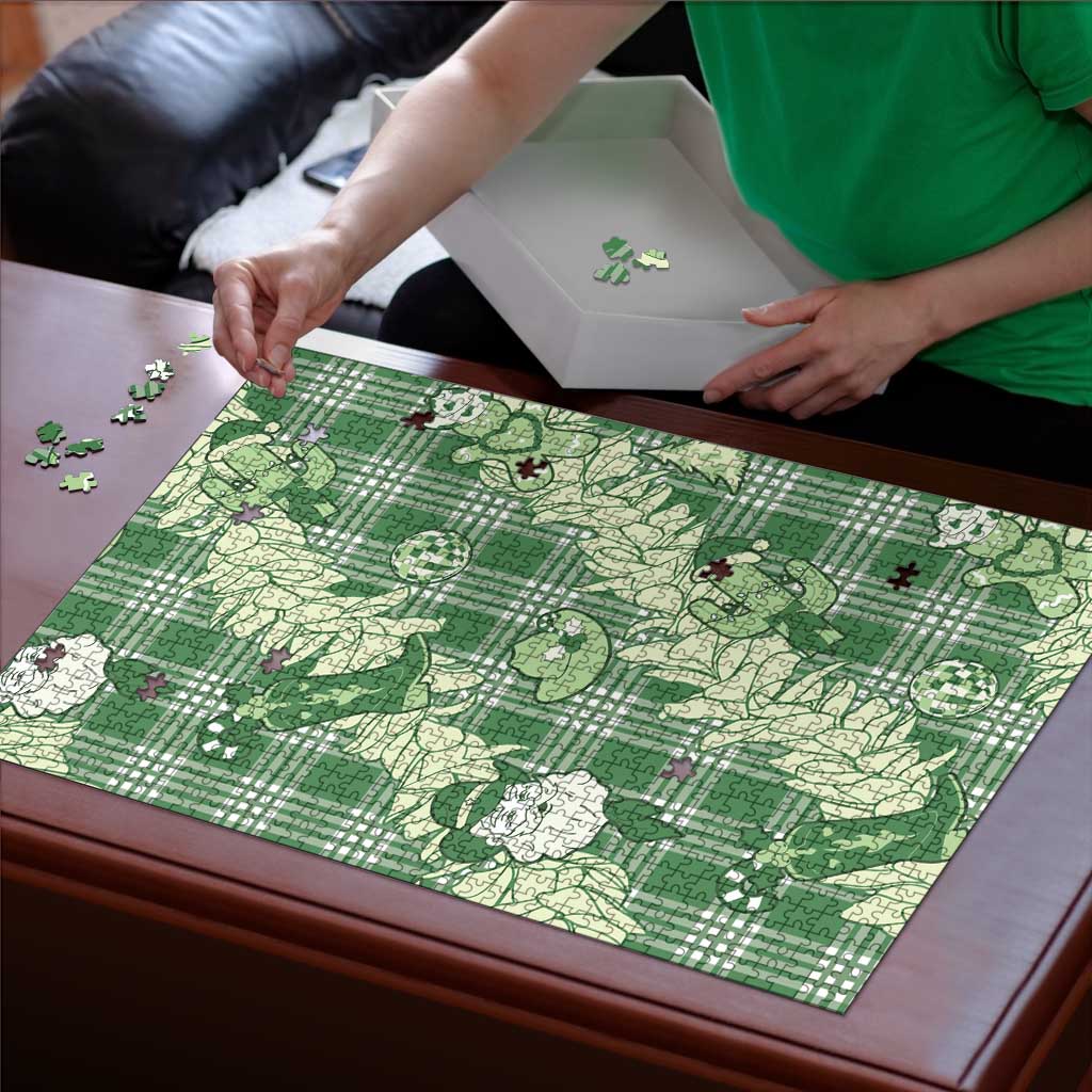 Green Palaka Hawaii Cowboy Christmas Puzzle Paniolo Mix Maile Lei - Polynesian Pride