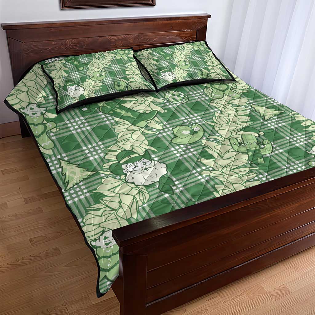 Green Palaka Hawaii Cowboy Christmas Quilt Bed Set Paniolo Mix Maile Lei - Polynesian Pride