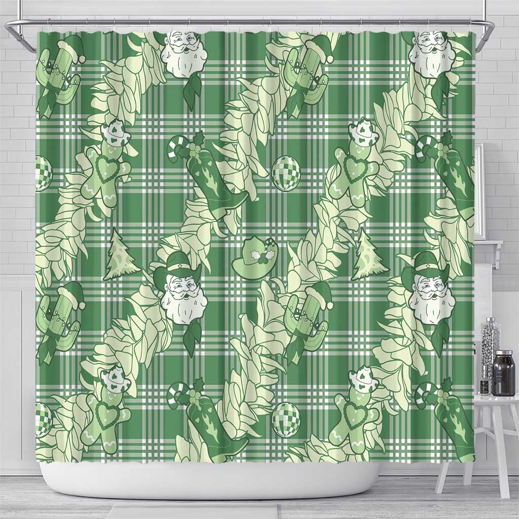 Green Palaka Hawaii Cowboy Christmas Shower Curtain Paniolo Mix Maile Lei - Polynesian Pride