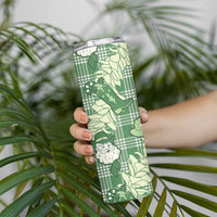 Green Palaka Hawaii Cowboy Christmas Skinny Tumbler Paniolo Mix Maile Lei - Polynesian Pride