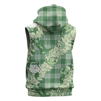 Green Palaka Hawaii Cowboy Christmas Sleeveless Hoodie Paniolo Mix Maile Lei - Polynesian Pride