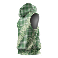 Green Palaka Hawaii Cowboy Christmas Sleeveless Hoodie Paniolo Mix Maile Lei - Polynesian Pride