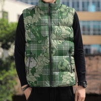 Green Palaka Hawaii Cowboy Christmas Sleeveless Puffer Jacket Paniolo Mix Maile Lei - Polynesian Pride