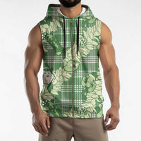 Green Palaka Hawaii Cowboy Christmas Sleeveless Zip Hoodie Paniolo Mix Maile Lei - Polynesian Pride