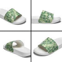 Green Palaka Hawaii Cowboy Christmas Slide Sandals Paniolo Mix Maile Lei - Polynesian Pride