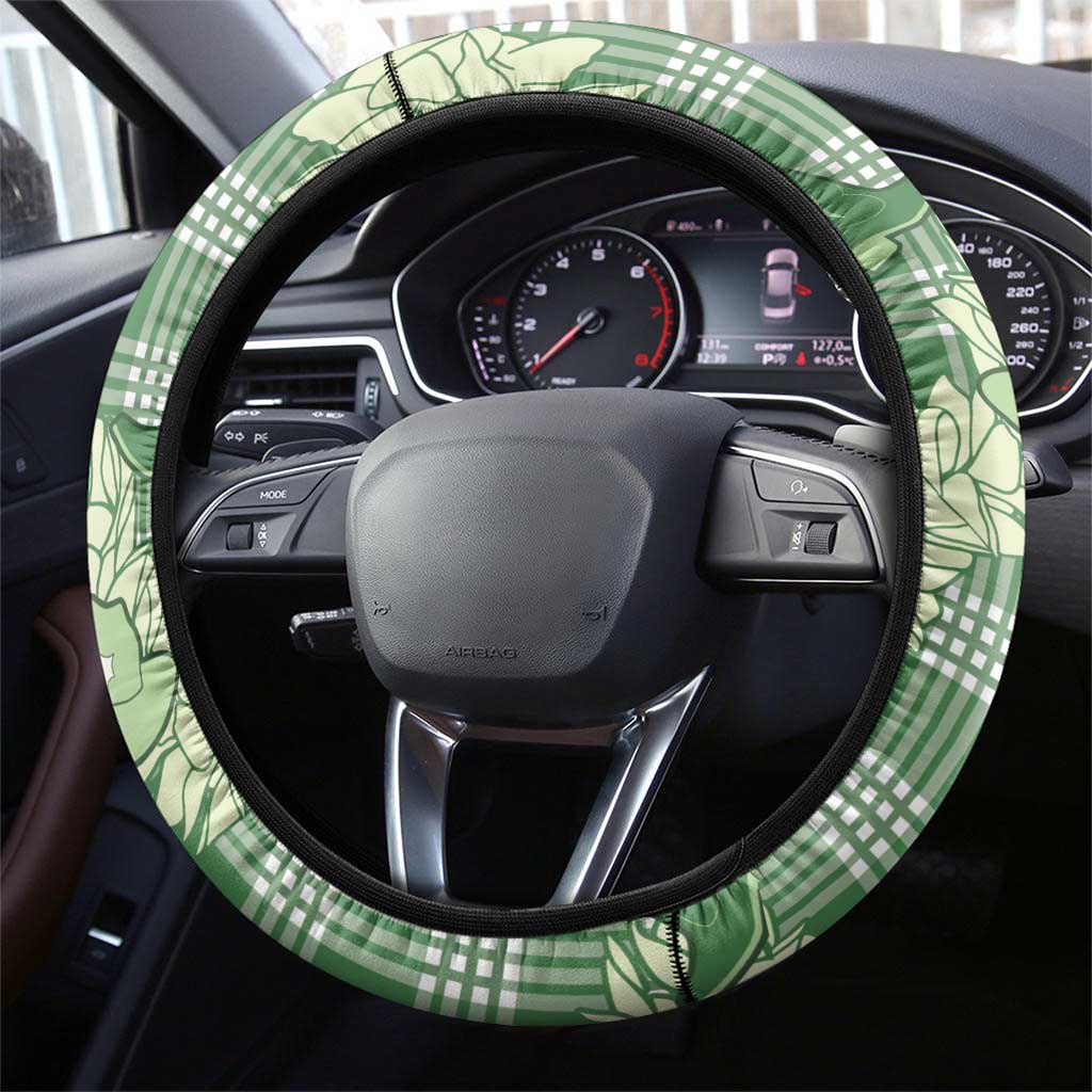 Green Palaka Hawaii Cowboy Christmas Steering Wheel Cover Paniolo Mix Maile Lei - Polynesian Pride