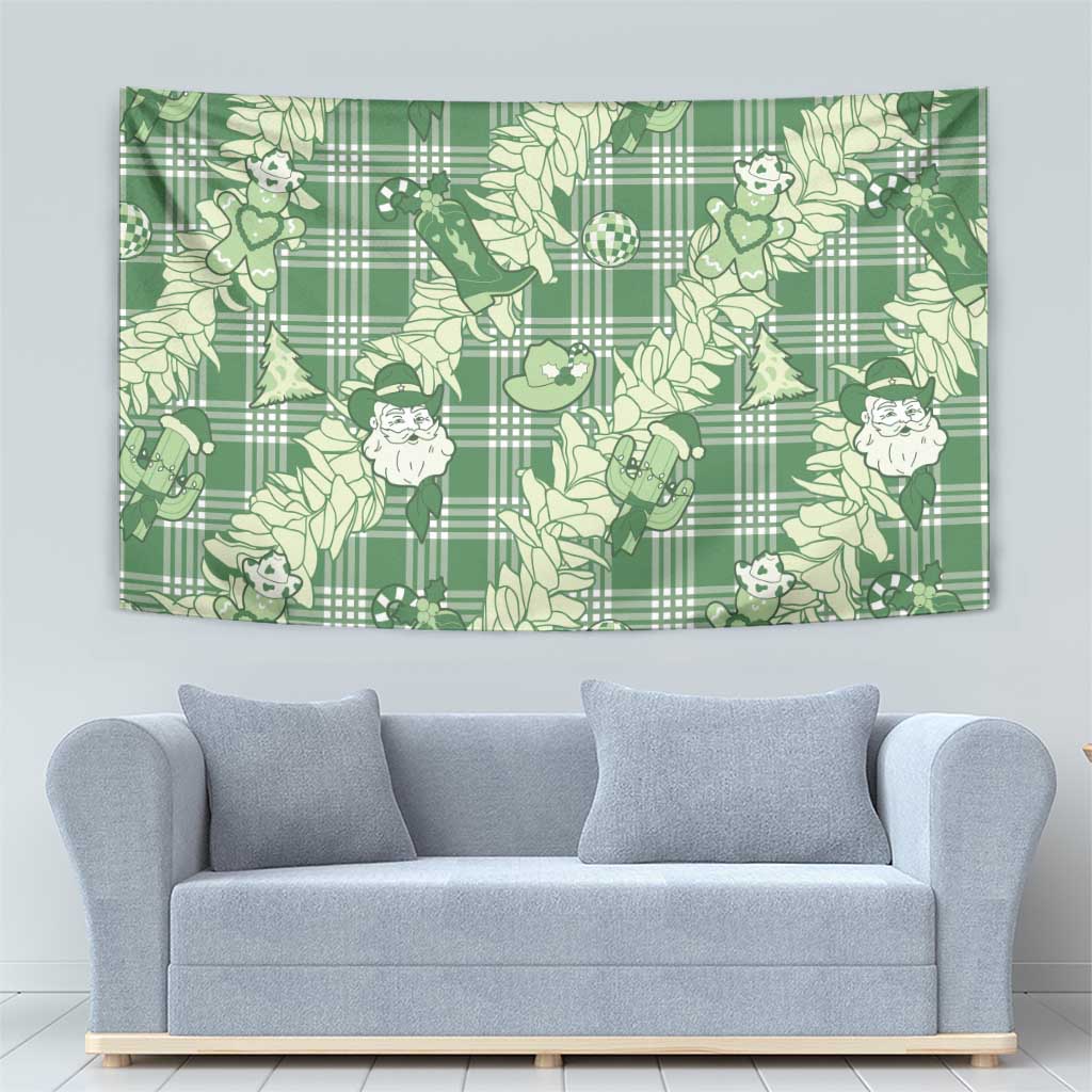 Green Palaka Hawaii Cowboy Christmas Tapestry Paniolo Mix Maile Lei - Polynesian Pride