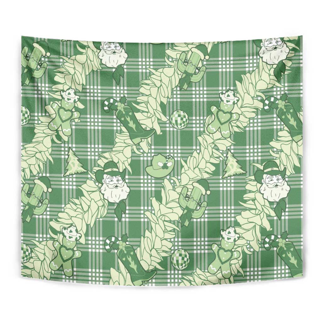 Green Palaka Hawaii Cowboy Christmas Tapestry Paniolo Mix Maile Lei - Polynesian Pride